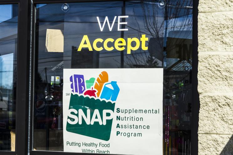 A sign in a local supermarket for SNAP, the food stamp program