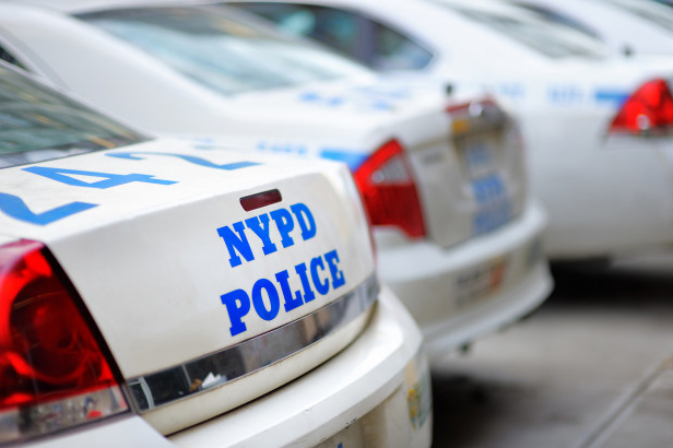 Parked NYPD vehicles