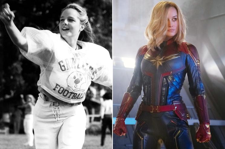 Helen Hunt as "Quarterback Princess" Brie Larson as "Captain Marvel."