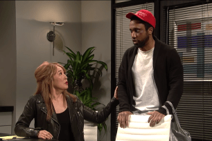 Chris Redd as Jussie Smollett and Sandra Oh in 'Saturday Night Live'