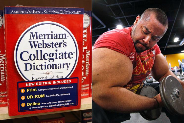 Merriam-Webster's Dictionary added new words including "swole" as demonstrated by body builder Moustafa Ismail