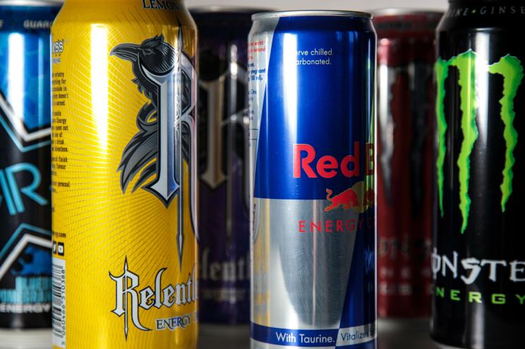 A photo illustration of a variety of energy drinks available in British supermarkets.