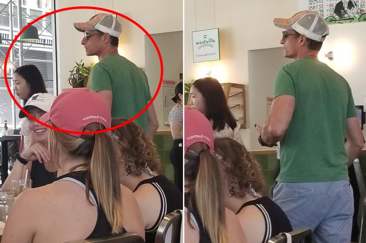 Anthony Weiner having brunch with a woman at Westville on Wall Street.