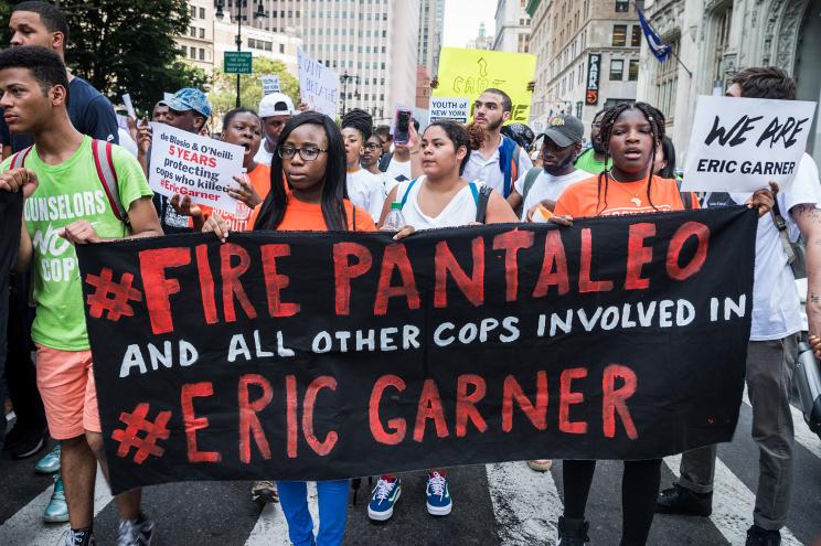 Supporters of the Garner family protesting cop Daniel Pantaleo.