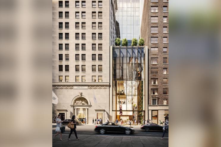 A rendering of four stories of nearly 50,000 square feet at the base level of 111 W. 57th St.