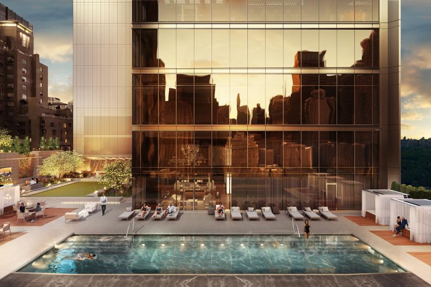 A 14th-floor terrace will house a 60-foot swimming pool, a sun deck and cabanas with poolside food and beverage service.