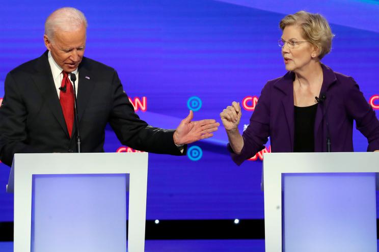 Joe Biden and Elizabeth Warren, D-Mass., speak during the October 15,th Democratic presidential primary debate.