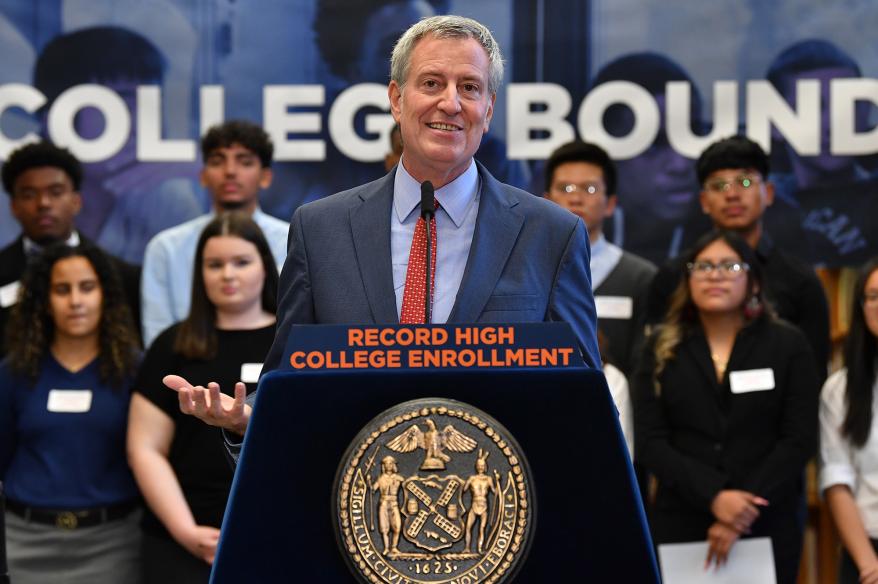 Bill de Blasio at the High School of Telecommunication Arts and Technology in Brooklyn