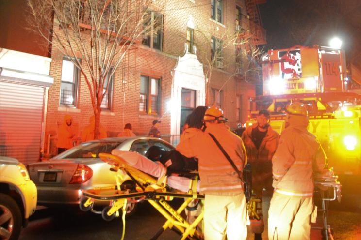 Firefighters tackle a fire at 45th Street and Eighth Avenue in Sunset Park, Brooklyn.