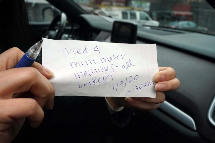 A note left for parking enforcement agents.