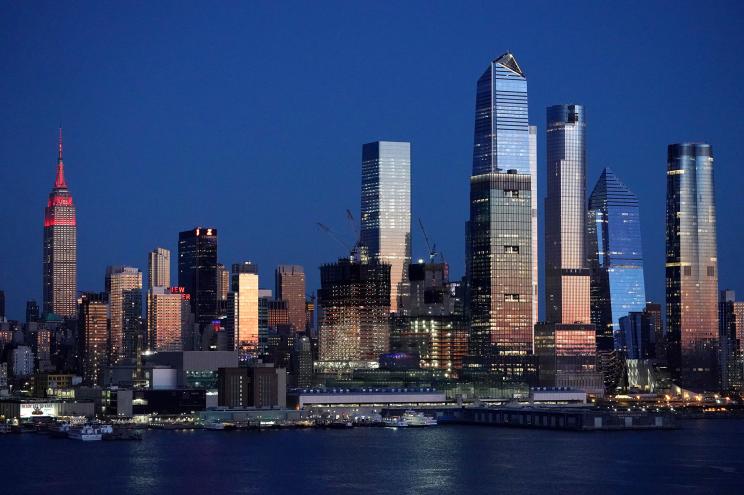 A general view of the New York City skyline and Midtown Manhattan skyline as seen from Weehawken, NJ on April 22, 2020.