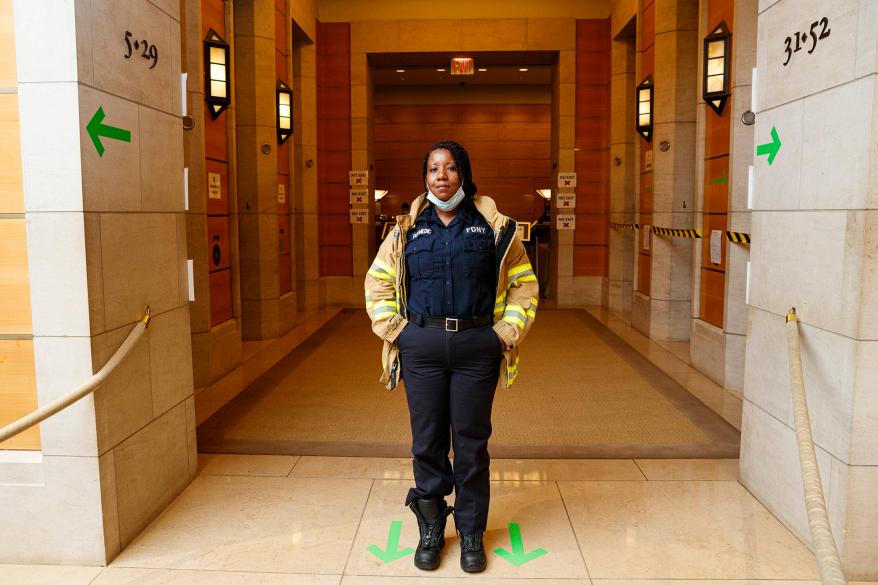 Erika Smith, an FDNY paramedic, is living at the Four Seasons hotel in midtown.