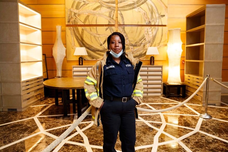 Erika Smith, an FDNY paramedic, is living at the Four Seasons hotel in midtown.