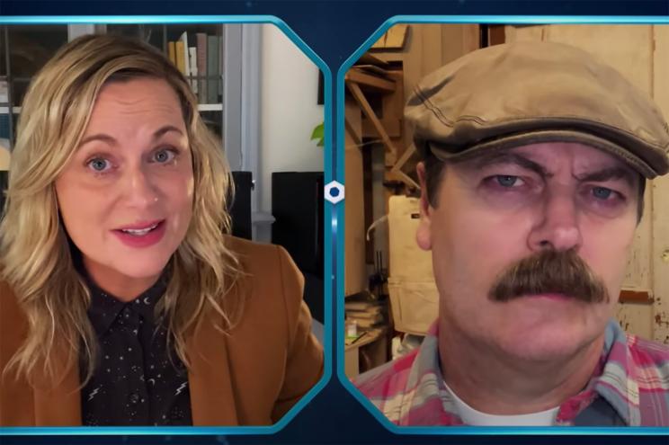 Amy Poehler and Nick Offerman in the “Parks and Recreation” reunion that raised $3.5 million for charity.