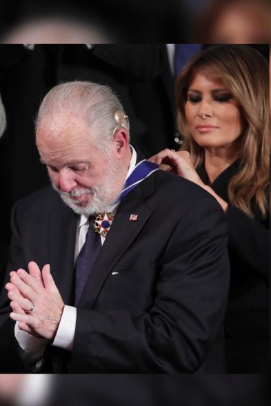 First lady Melania Trump presenting Limbaugh with the Presidential Medal of Freedom.Rush Limbaugh