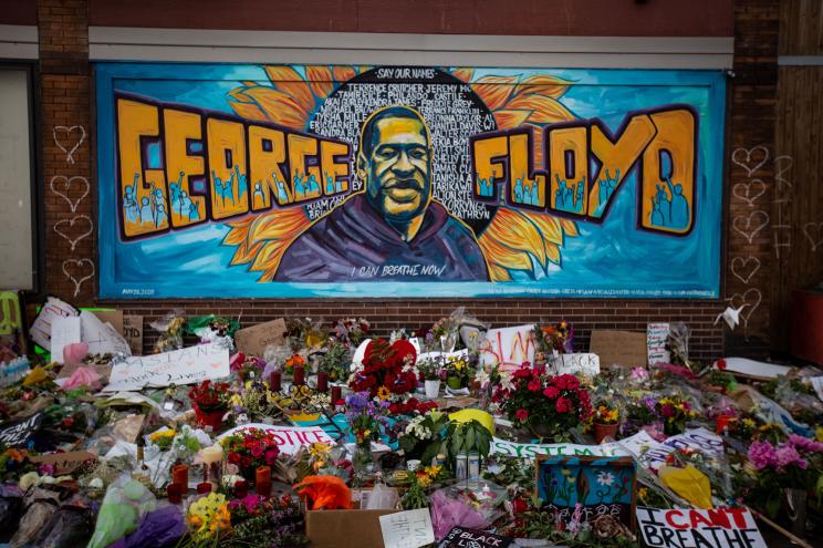 The makeshift memorial and mural outside the store where George Floyd died in Minneapolis.