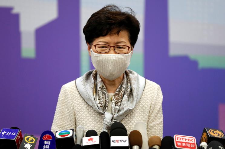 Hong Kong Chief Executive Carrie Lam holds a news conference in Beijing on Wednesday.