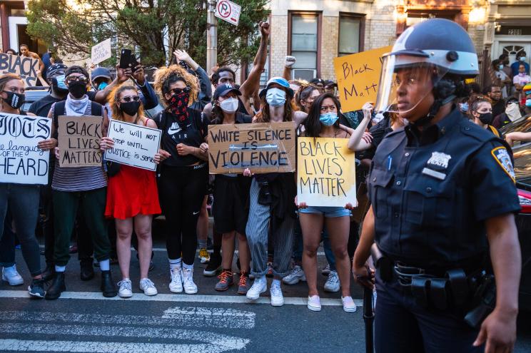 Police and protesters clashed during a protest in Flatbush, Brooklyn, over the death of George Floyd.