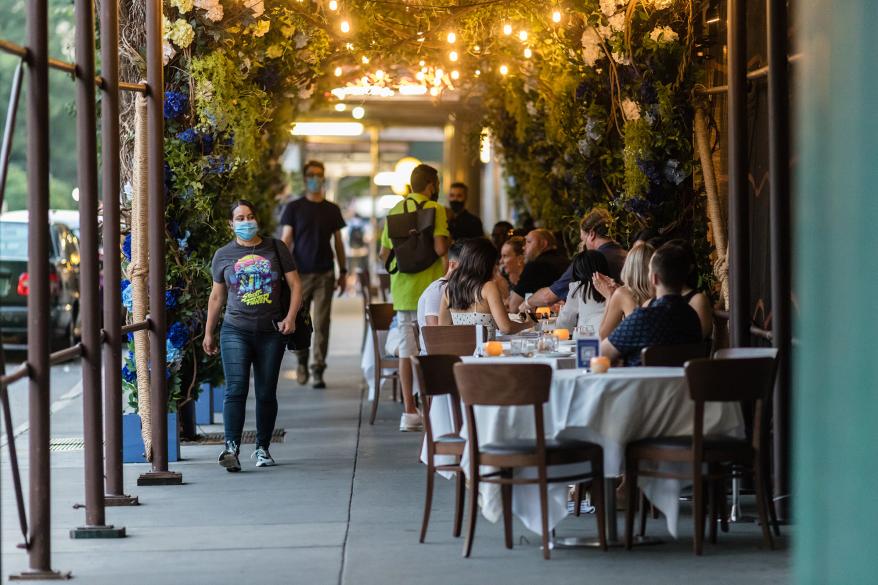 The sidewalk seating for the Merea restaurant at 240 Central Park South in Midtown, Manhattan.