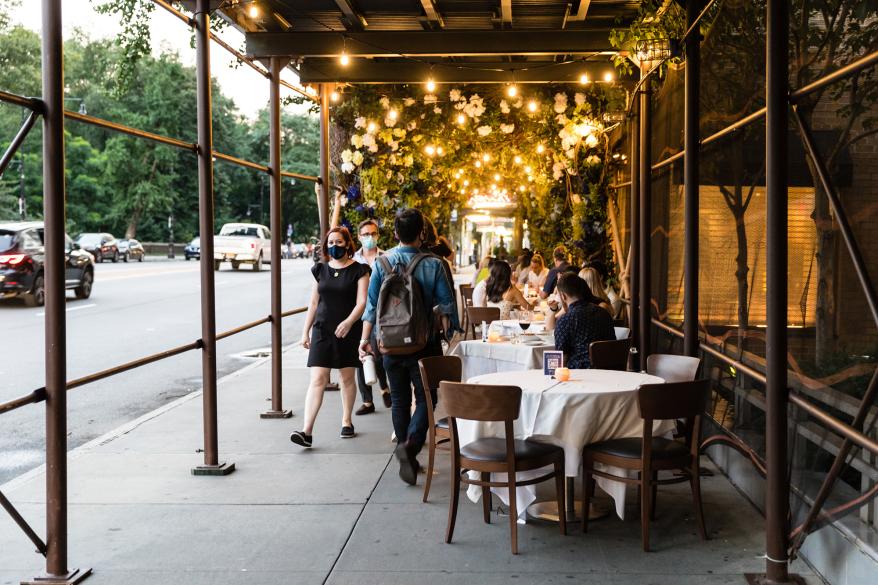 The sidewalk seating for the Merea restaurant at 240 Central Park South in Midtown, Manhattan.