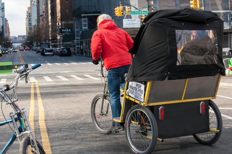 Pedicab leaving Central Park at West 72nd Street