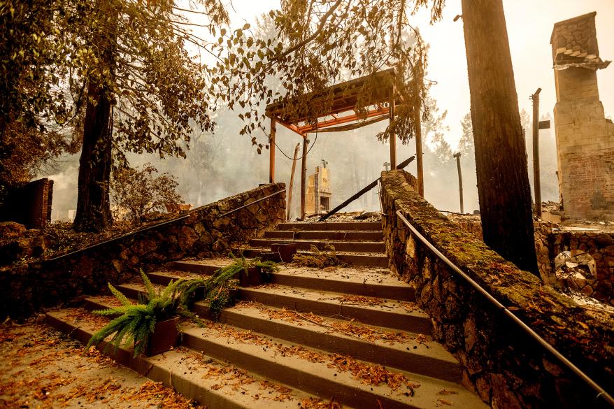 A staircase remains, Monday, Sept. 28, 2020, at the Restaurant at Meadowood