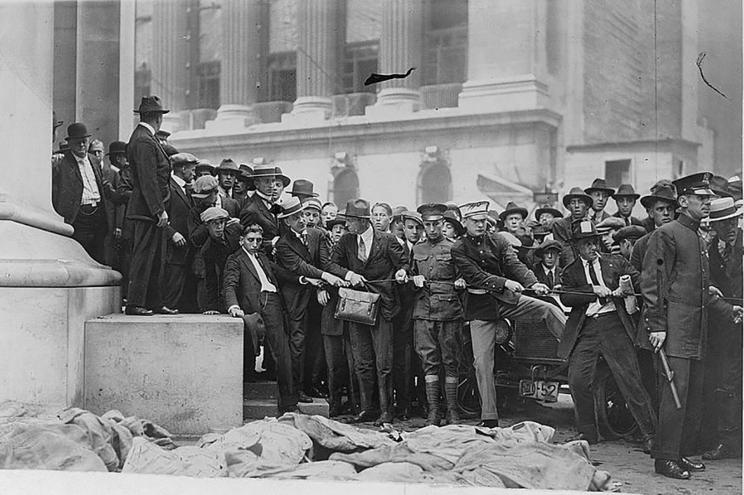 The aftermath of the Wall Street bombing on September 16, 1920.