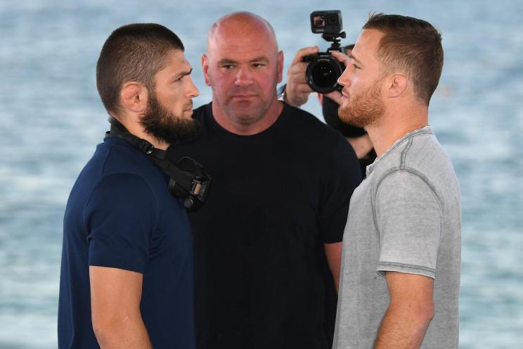 Khabib Nurmagomedov (left) fights Justin Gaethje on Saturday