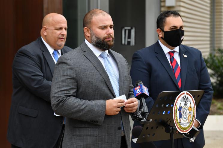 Staten Island City Councilman Joe Borelli announces a lawsuit to force NYC to resume in-person learning last month.