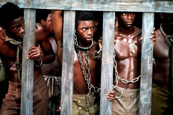 Actor LeVar Burton seen in shackles as Kunta Kinte