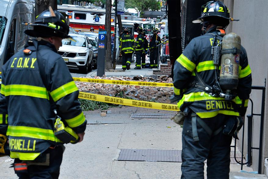 FDNY respond to a partial collapse after part of the building facade