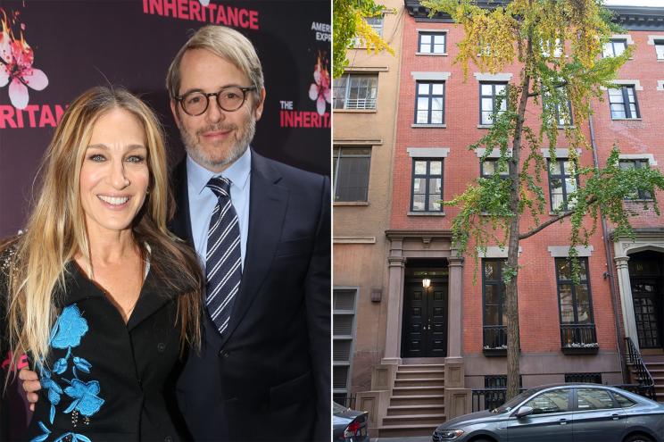 A side by side of Sarah Jessica Parker and Matthew Broderick and the East 10th Street townhouse.