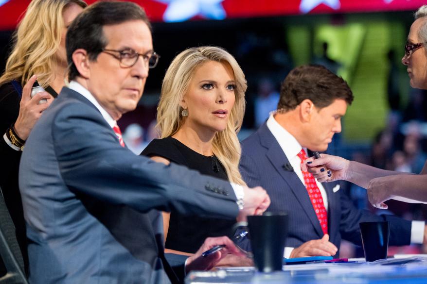 Chris Wallace (left) with Megyn Kelly and Bret Baier