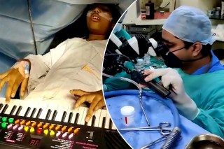 Musical girl plays keyboard during brain surgery