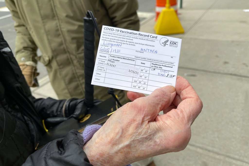 The Lingeman couple got their first dose of their COVID vaccine at the Jacob Javits Center.