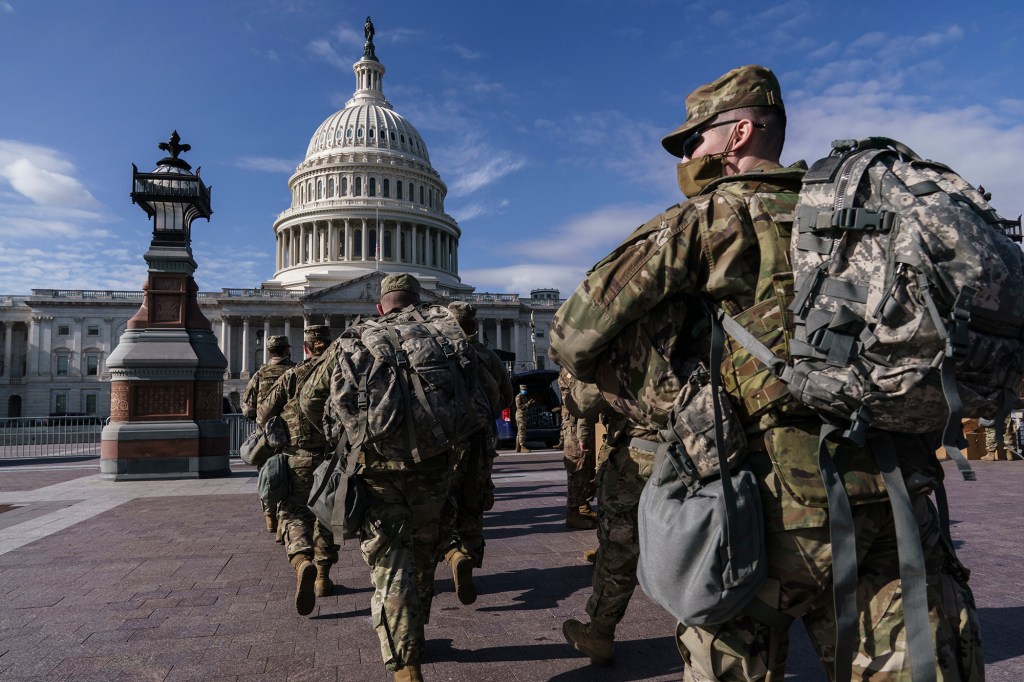 National Guard troops reinforce security around the US Capitol ahead of President Joe Biden's Inauguration on Jan. 17, 2021.