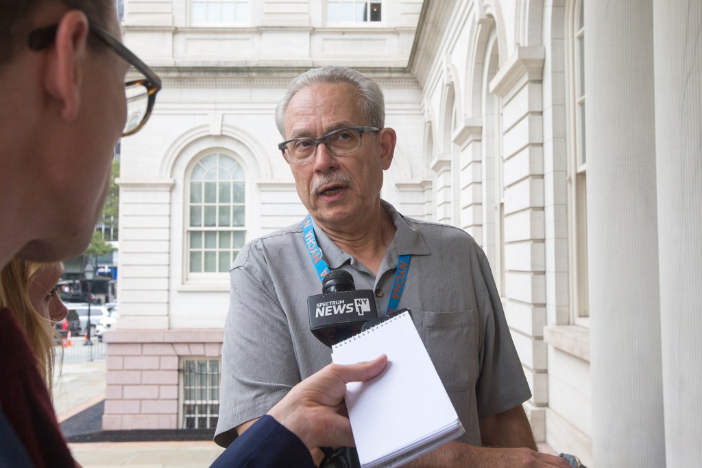 NYCHA head Greg Russ arriving at City hall for meetings.