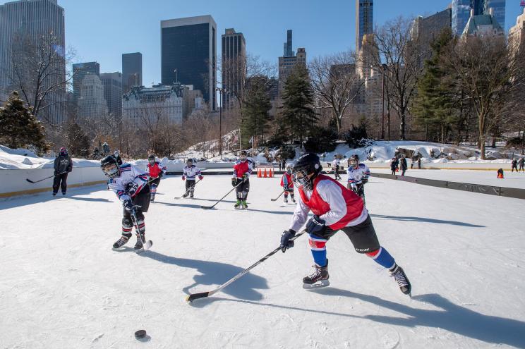 Wollman Rink Youth Hockey practicing in Central Park.