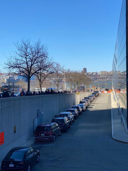 Lines at Javits Center for COVID-19 vaccine.