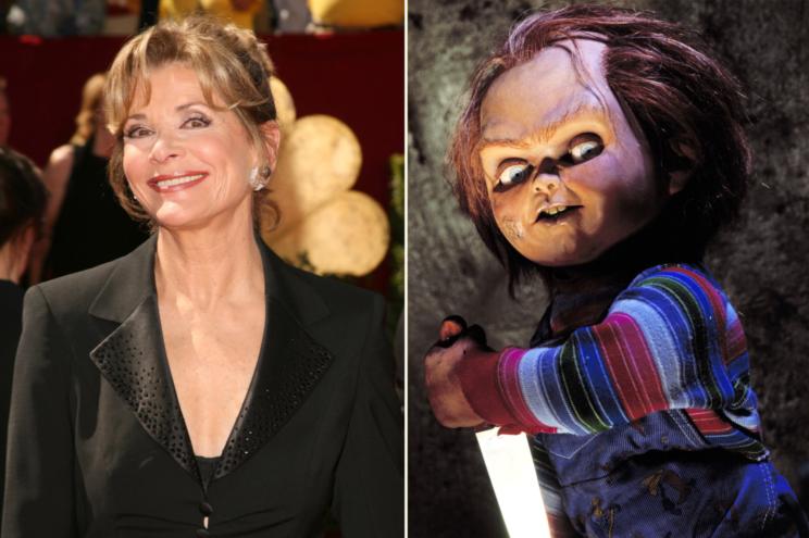 Jessica Walter and Chucky from "Child's Play"