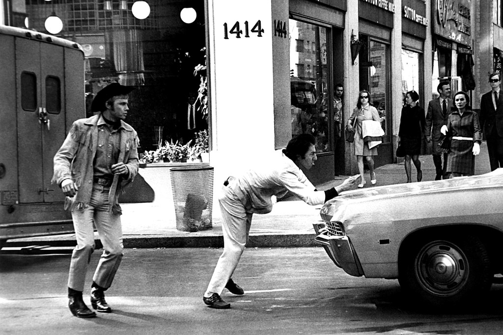 Filming the now famous "I'm walkin' here!" scene in Times Square. 