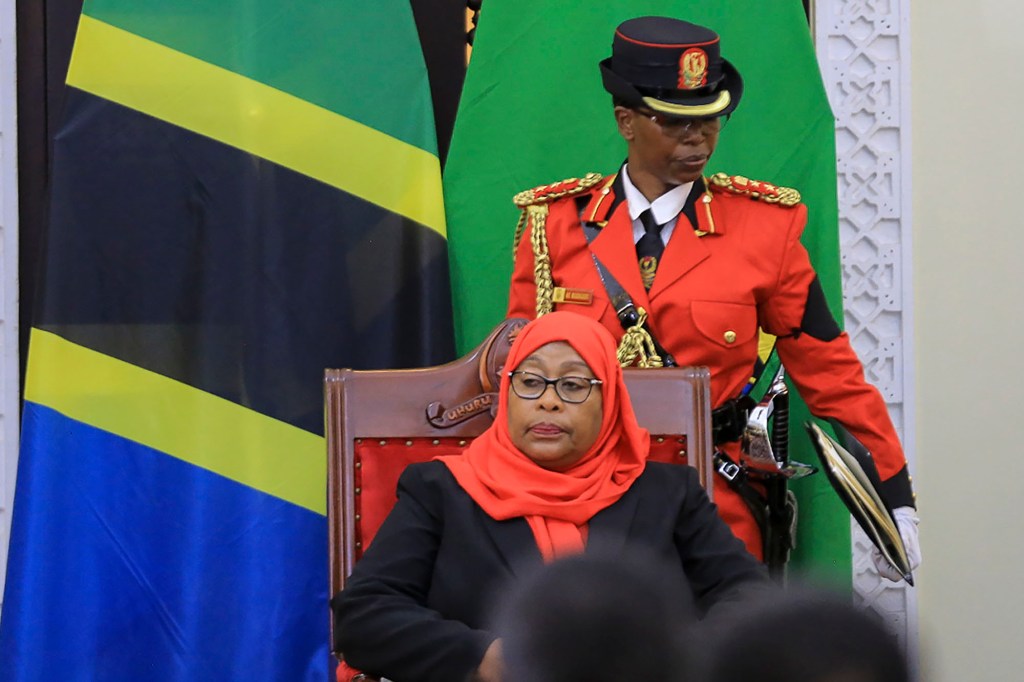 Suluhu Hassan is sworn in at a ceremony at State House in Dar es Salaam,Tanzania.