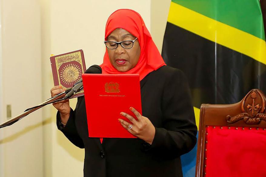 Samia Suluhu Hassan is sworn in as the sixth President of Tanzania.