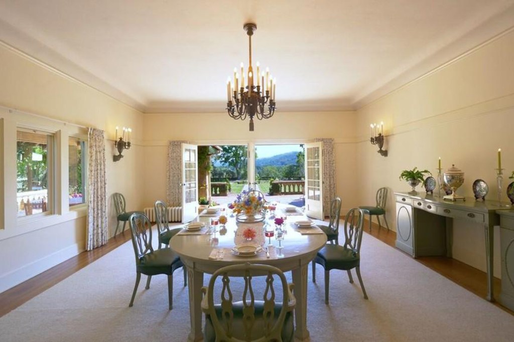 An open dining space looking out to the gardens 