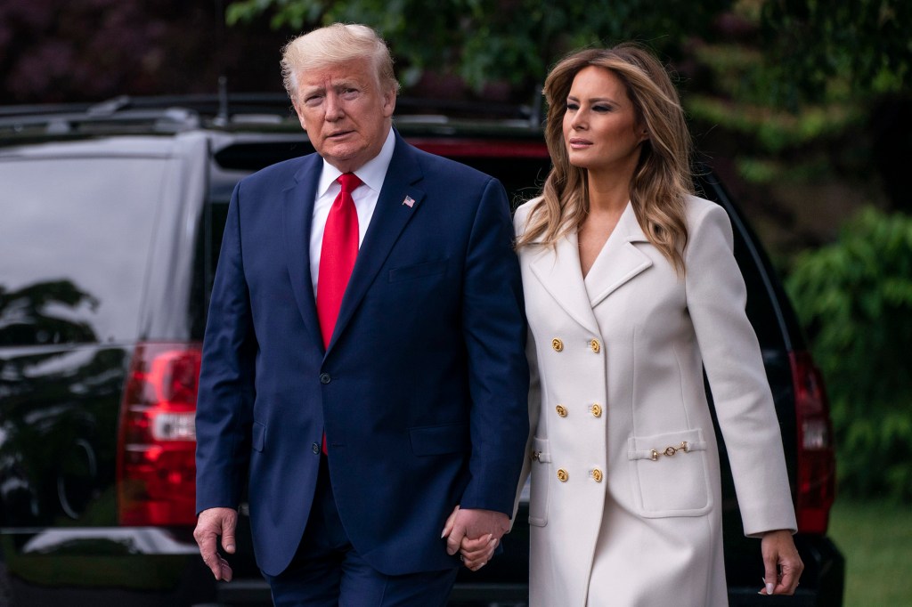 Former U.S. President Donald Trump and former first lady Melania Trump depart the White House