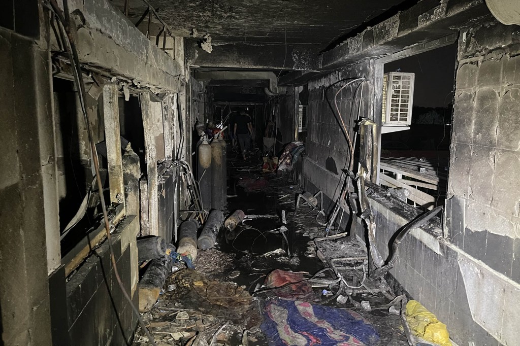 Aftermath of a fire at Ibn Al-Khatib Hospital, south of Baghdad.