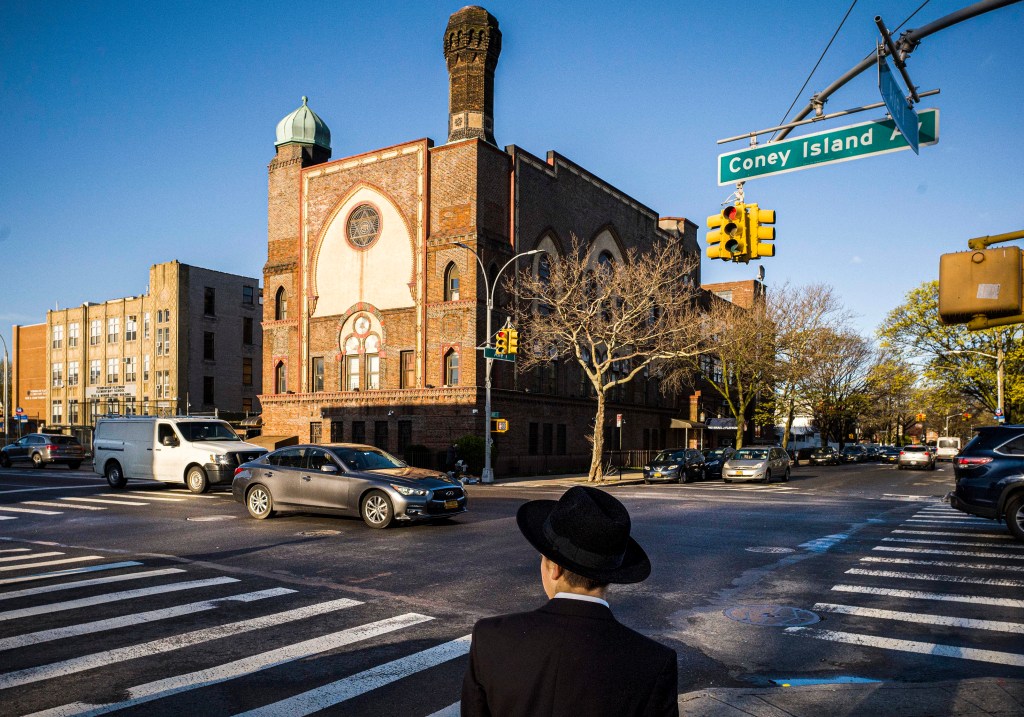 A student walking to a yeshiva school in Brooklyn on April 26, 2018.