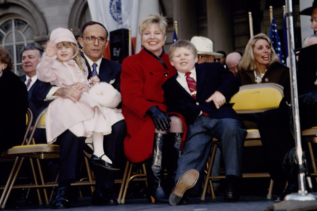 Rudy Giuliani with his then-wife Donna Giuliani, their daughter Caroline Giuliani and son Andrew Giuliani.  