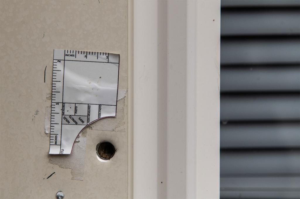 A bullet hole is still seen window sill of Breonna Taylor's apartment where she was murdered by LMPD.