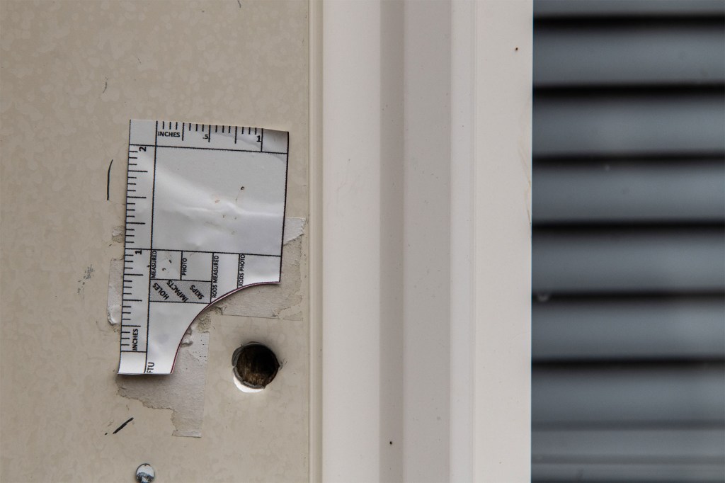 A bullet hole is still seen window sill of Breonna Taylor's apartment where she was murdered by LMPD.